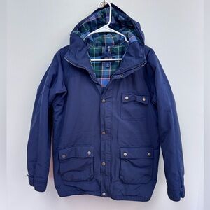 Lands' End Navy Coat with Plaid Lining